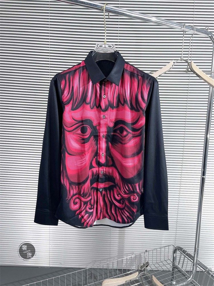 鼎级牛货~人脸像印花衬衣男长袖潮流休闲帅气商务男士衬衫秀场夏
