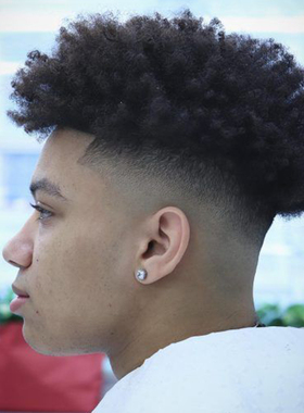 羊毛卷补发片黑人烫假发蓬松透气爆炸头Afro Curly Toupee Men