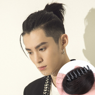 男式假发丸子头发包真人发男生蓬松自然假发圈盘发器髻网红