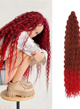钩针拉美卷发丝小卷长发红色渐变泡面头CURL Braiding Twist Hair