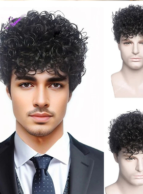 时尚男士树状羊毛卷假发头套蓬松短卷发欧美假发男式Man Hair Wig