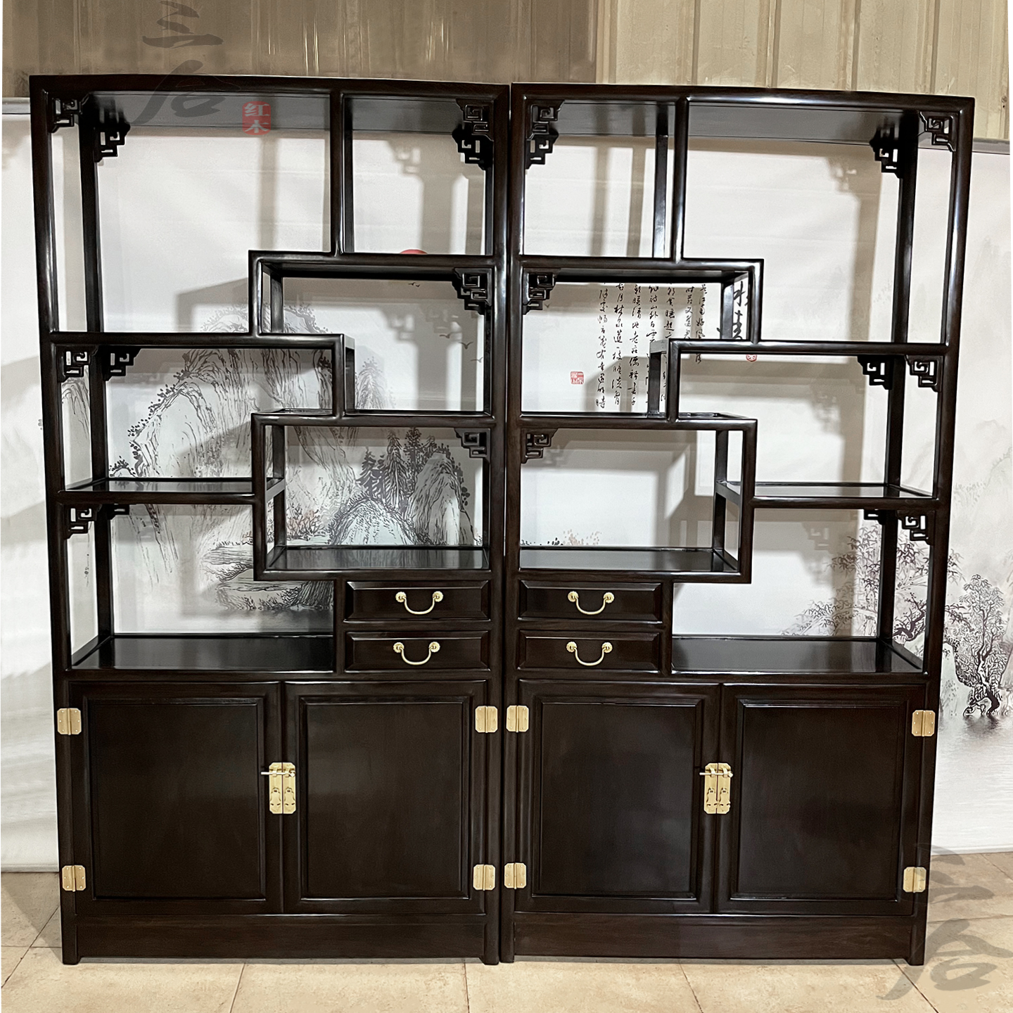 黑檀实木博古架储物柜榫卯结构