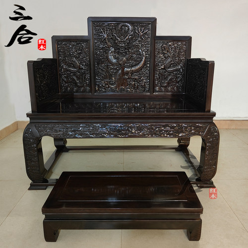 三合黑檀龙椅宝座榫卯结构