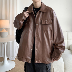 港风休闲皮衣外套青年男宽松百搭简约机车服夹克 2868 P78控118图片