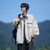 相机片男新款卫衣休闲简约开衫外套宽松纯色可二开6653P68控98，女装短外套，电商A034