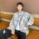 片2025秋款皮衣外套潮男日系宽松时尚花夹克6656P88控128，男装皮衣，电商A034