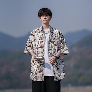 南亚风夏新款短袖衬衫 男装冰丝花衬衣相机片二开 6621 P40控58图片