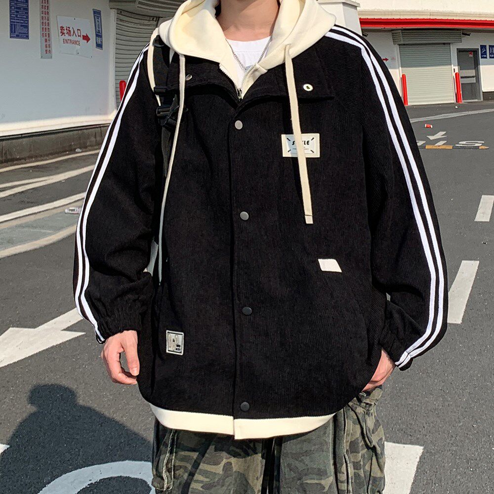 外景青年休闲大码连帽外套港风夹克纯色男灯芯绒6636P88控128,男装夹克,电商A034
