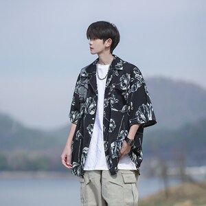 2025新款清新南亚风夏短袖衬衫男冰丝花衬衣相机片6618P40控58,每日穿搭衬衫条纹连衣裙图片