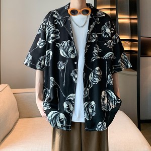 新款休闲南亚风夏短袖衬衫 男薄款衬衣酒店内景二开 6618 P40控58图片