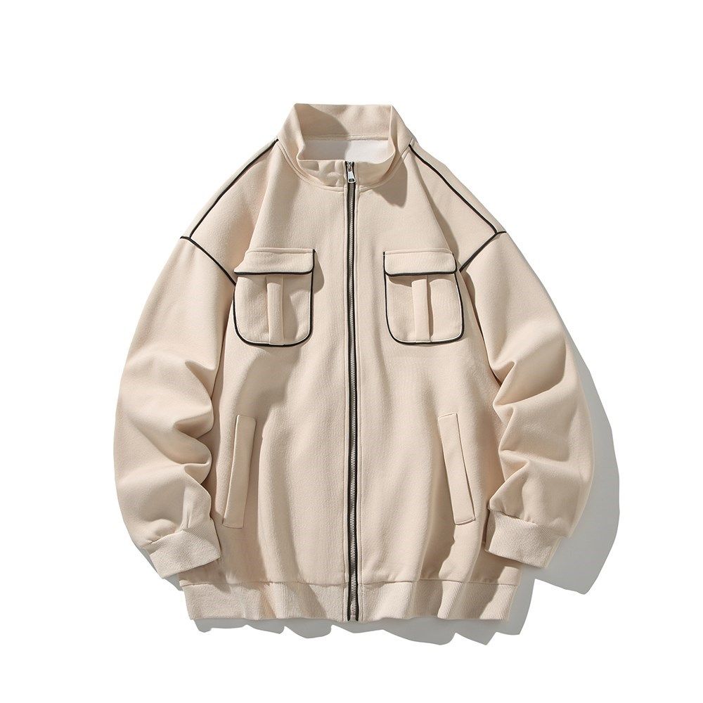 白底秋装男款日系潮牌百搭休闲外套宽松夹克6653P68控98，男装夹克，电商A034