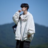 胖胖哥日系新款肌理感工装外套男款秋季休闲宽松大码连帽飞行夹克，男装夹克，电商A034