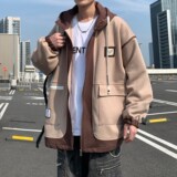 港风青年休闲连帽外套拼色刺绣学院风男大码夹克6628P98控138，男装夹克，电商A034