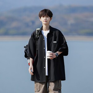 日系cityboy短袖衬衫男生夏季薄款宽松休闲学生帅气港风半袖衬衣图片