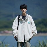 相机外景秋款港风立领外套潮格子拼接男休闲夹克6650P88控128，男装夹克，电商A034