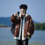 相机片秋季宽松连帽外套假两件刺绣潮男青年百搭夹克6628P98控，男装夹克，电商A034