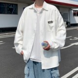 2025宽松长袖衬衫港风秋季男纯色搭袢衬衣666P48控68，男装衬衫，电商A034