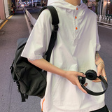 纯色短袖衬衫男女情侣连帽衬衣港风休闲外套2202P50控68，男装衬衫，电商A034