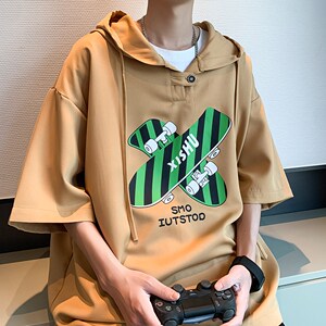 美式连帽短袖卫衣男hoodie潮牌重磅oversize痞帅青少年外套夏薄款图片