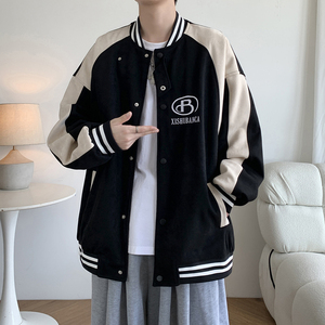 大码港风宽松休闲拼接棒球服夹克少年感春季外套男 2869 P88控118图片