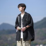 胖胖哥日系短袖衬衫男夏季设计感宽松大码衬衣潮牌少年感男生外套，男装衬衫，电商A034