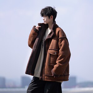 相机外景韩版羊羔绒外套大码棉服 男皮毛一体棉衣 2901 P118控168图片