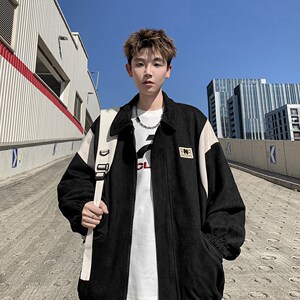 港风外景 秋季新款大码休闲棒球服夹克 翻领外套男 6631 P88控118图片