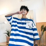 条纹短袖t恤男夏季薄潮牌男装2025新款宽松大码半袖国潮衣服体恤，男装T恤，电商A034