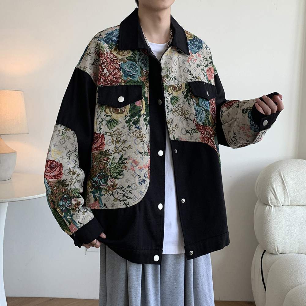 新款港风潮男夹克大码休闲青年刺绣碎花外套2881P75控108,男装夹克,电商A034