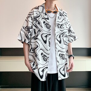 南亚风2025夏休闲短袖衬衫男冰丝花衬衣 酒店内景 6620 P40控58图片