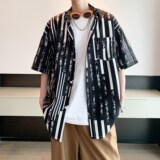 潮男日系衬衣宽松休闲大码短袖衬衫港风酒店内景6619P40控58，男装衬衫，电商A034