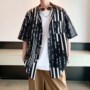 潮男日系衬衣 宽松休闲大码短袖衬衫港风酒店内景 6619 P40控58图片