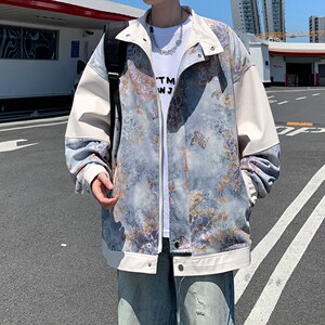 片2025秋款皮衣外套潮男日系宽松时尚花夹克 6656 P88控128图片