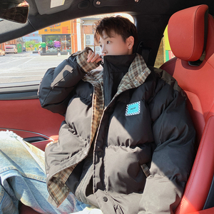 外景大码格子棉服个性双层领外套棉袄 男帅气棉衣 6668 P120控178，男装棉衣，电商A034