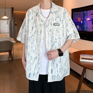 港风宽松清凉短袖衬衣 条纹碎花衬衫男二开酒店内景 6615 P48控68图片