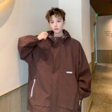 港风2025新款印花连帽帅气外套冲锋衣潮男休闲夹克6632P88控118，男装夹克，电商A034
