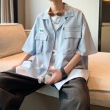 夏季休闲半袖衬衣潮男纯色大码短袖衬衫酒店内景6607P48控68，男装衬衫，电商A034