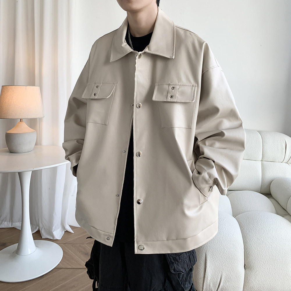 港风休闲皮衣外套青年男宽松百搭简约机车服夹克2868P78控118，男装夹克，电商A034