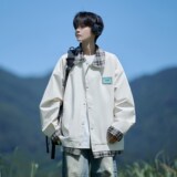 相机片秋款格子拼接外套潮男流行休闲夹克A0346652P85控128，男装夹克，电商A034