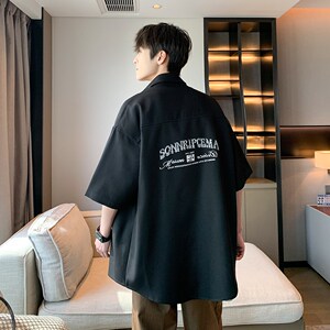 夏款潮男衬衣 青年纯色大码短袖衬衫二开港风内景 6606 P45控58图片