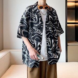 夏新款大码短袖衬衫男清凉宽松图案衬衣酒店内景 6620 P40控58图片