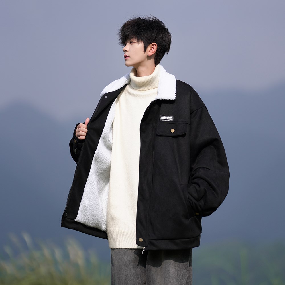 翻领男士棉服日系复古羊羔毛加厚外套棉衣相机片2903P88控128,男装棉衣,电商A034