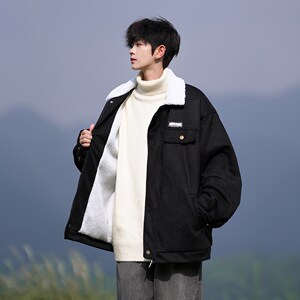 翻领男士棉服日系复古羊羔毛加厚外套棉衣相机片 2903 P88控128图片
