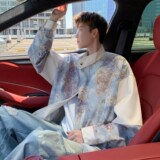 片港风秋新款皮衣外套风男宽松原创花夹克6656P88控128，男装皮衣，电商A034