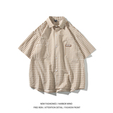 wassuphappy格子短袖衬衫男夏季潮牌宽松半袖衬衣服复古休闲外套，男装衬衫，电商A034