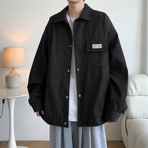 大码简约男款棒球服翻领青年日系夹克港风百搭外套2895P65控98