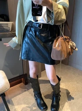 写意市且都PU皮摩腔调感半身裙MQ0851百搭高腰显瘦A字不规则