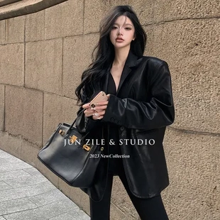 夹克高级感酷女装皮衣翻领辣妹机车百搭秋季风外套炸街飒西装宽松