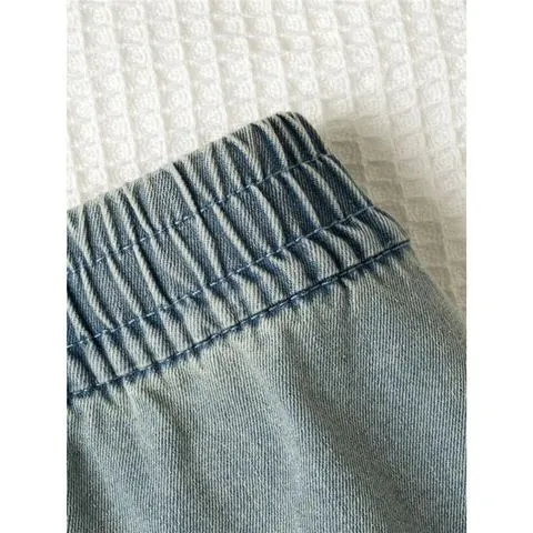 女天丝牛仔休闲裤阔腿裤直筒裤垂感宽松复古窄版新款胖mm高腰松紧