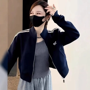 蓝色短款棒球服外套女款2025开春季新款爆款韩系休闲夹克开衫上衣